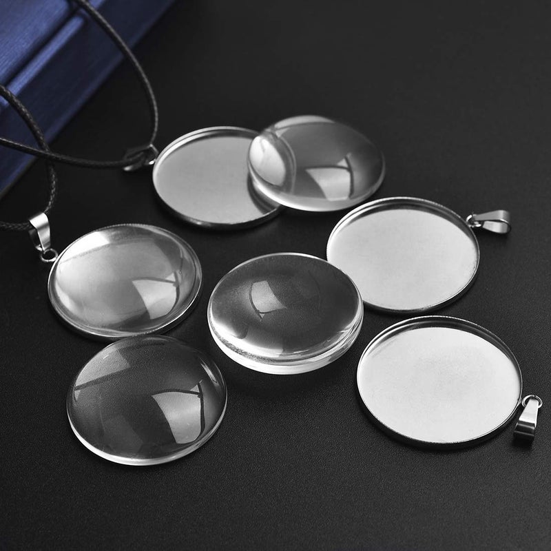 DROLE 40Pcs 30mm Stainless Steel Bezels and Cabochons - 20Pcs 30mm Cabochon Pendant Trays with Necklace Clasp and 20Pcs 30mm Rond Glass Cabochons for Cameo Jewelry - Image 2